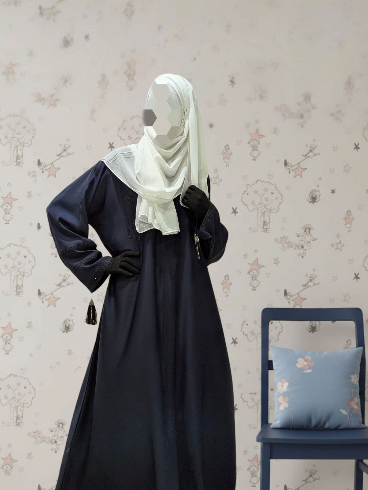 Navy Blue Blush Abaya