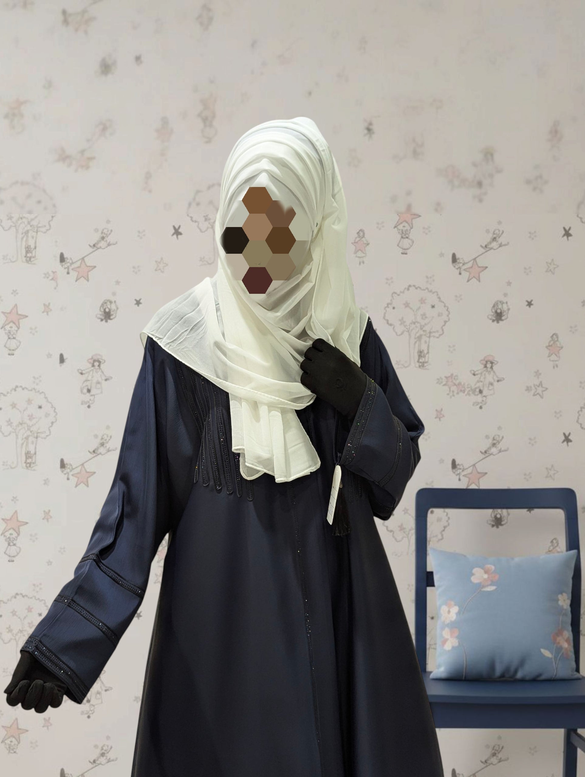 Navy Blue Blush Abaya